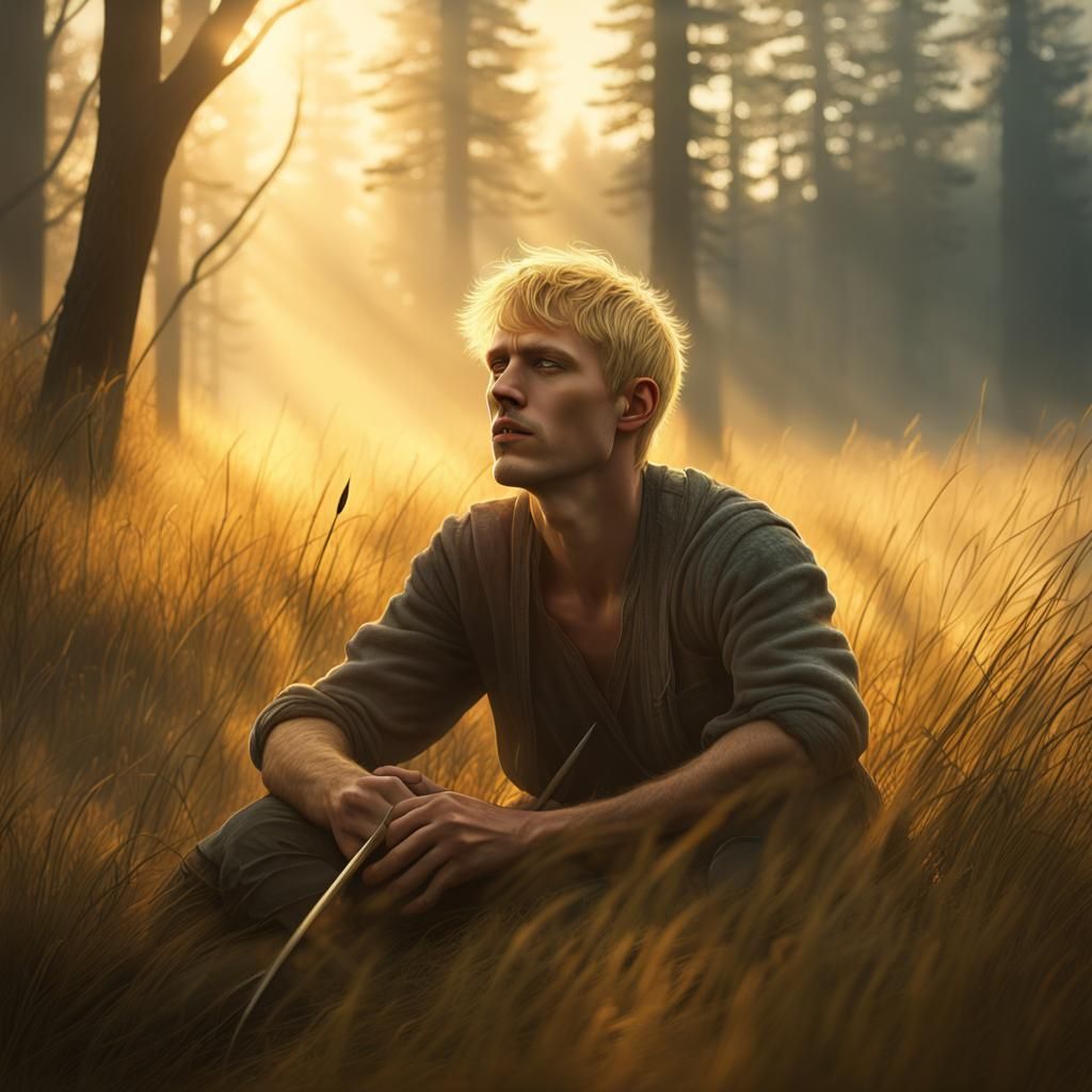 Man Dreaming in Meadow: Matte Painting