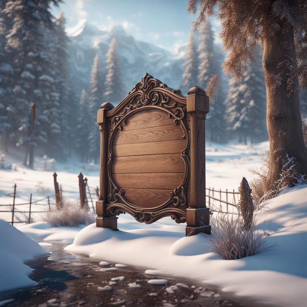 Blank Wooden Sign in Snow: Matte Painting