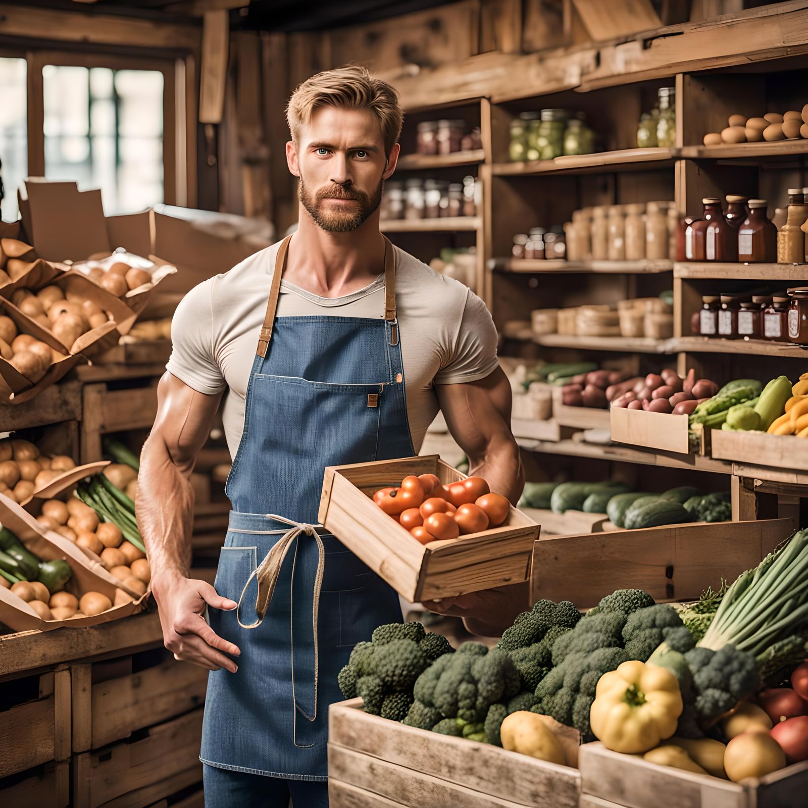 Handsome Man Buys Groceries in Vintage Shop