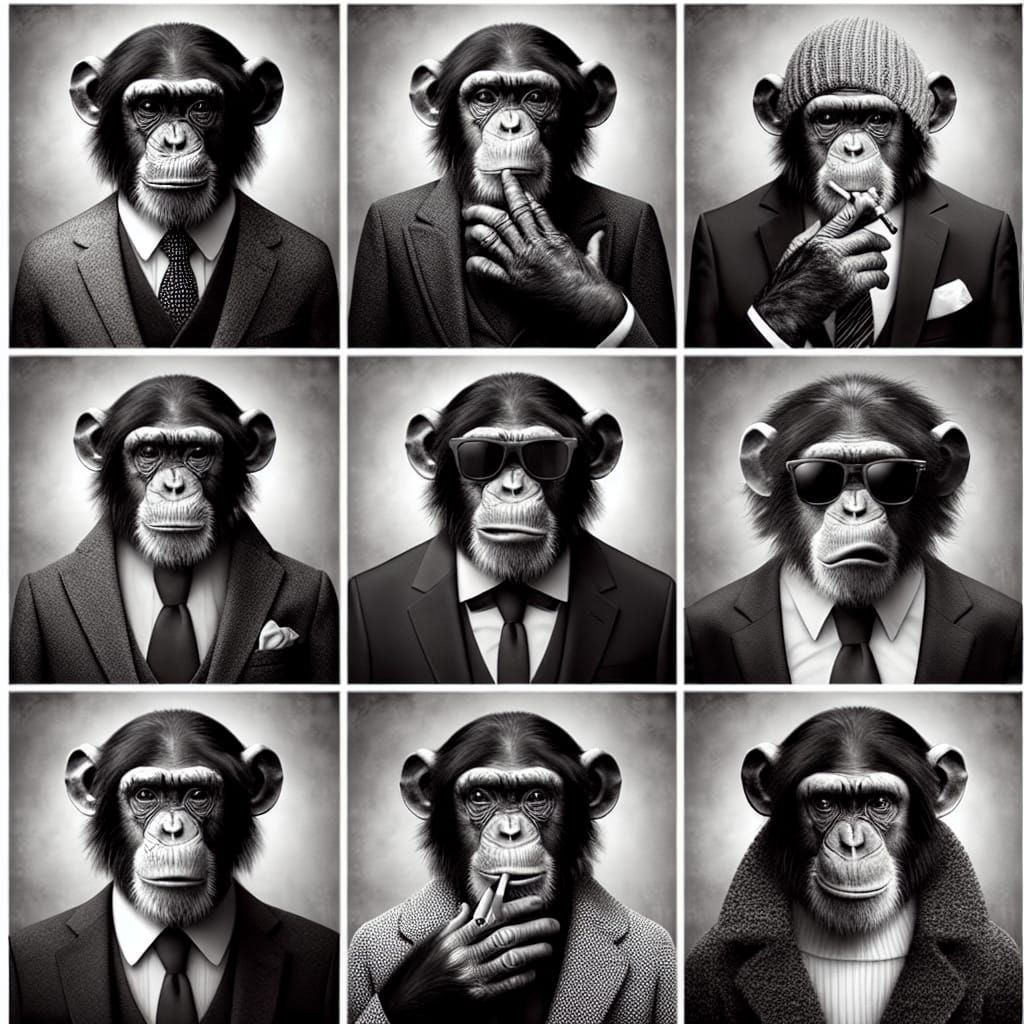 Chimpanzees in Suits: A Black and White Collage
