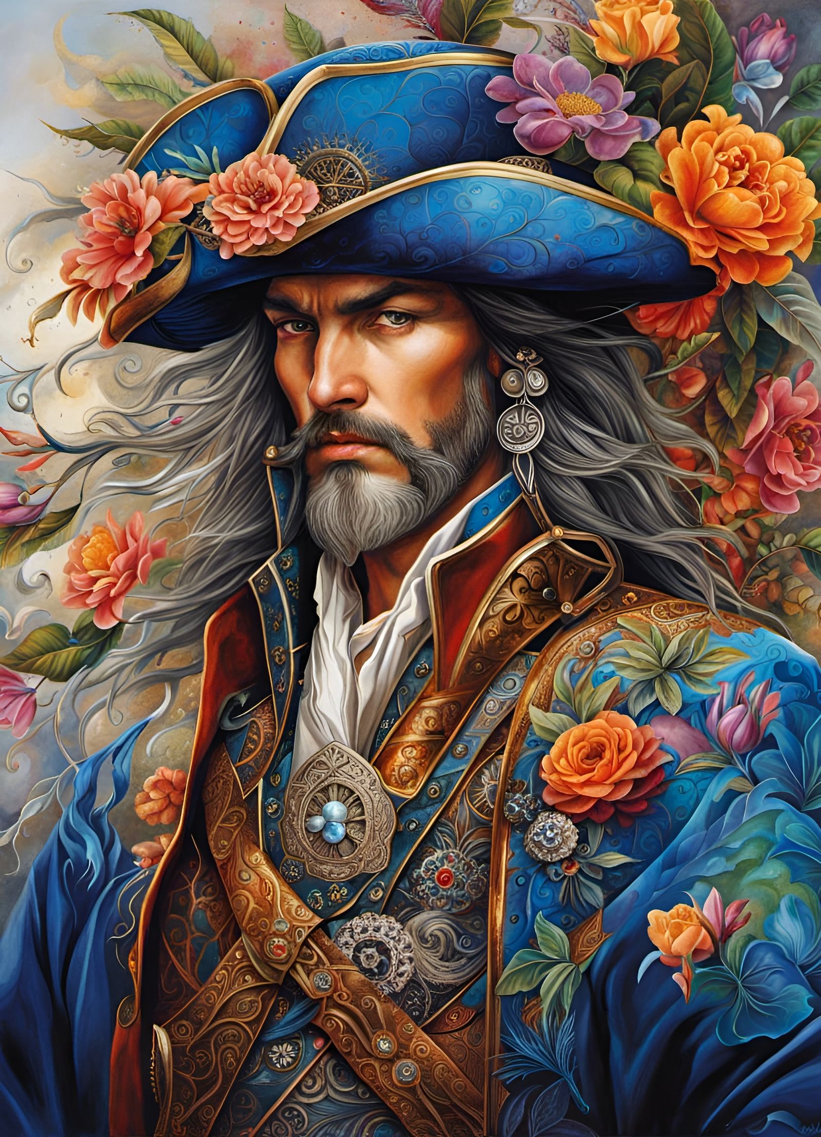 Floral Norse God Ninja Pirate: Hyperdetailed Masterpiece