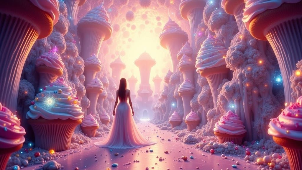 Futuristic City in a Cupcake, Ethereal Art Nouveau Style