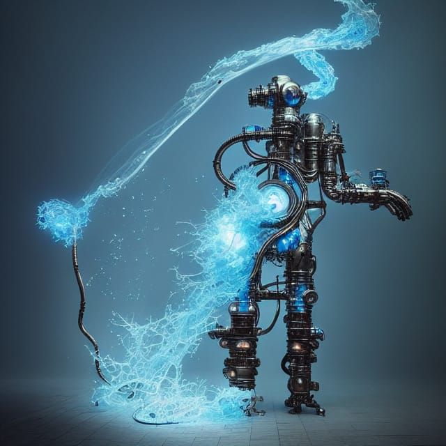 Ethereal Firefighter Cyborg Plays Guitar