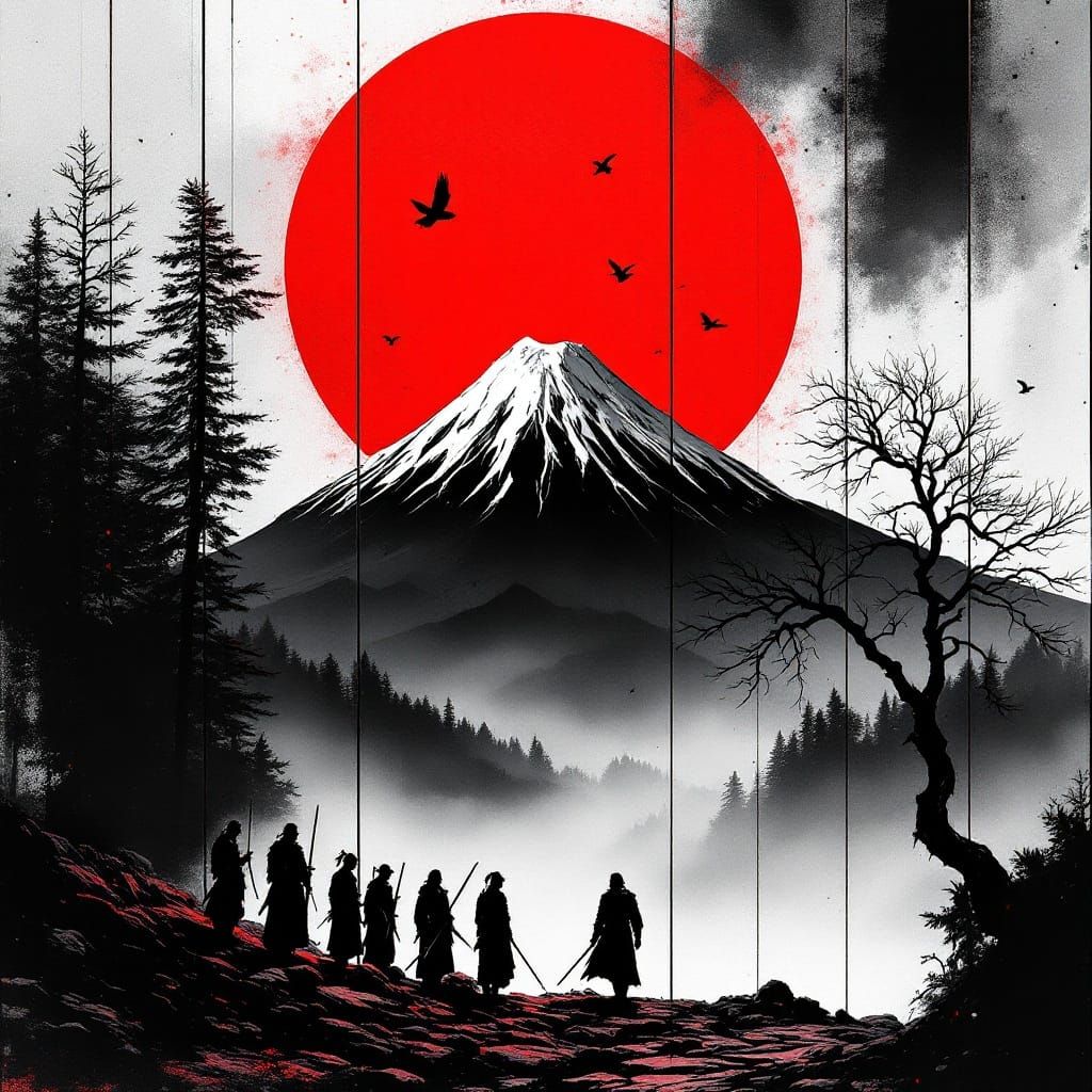 Cyberpunk Samurai Portrait Under the Rising Sun