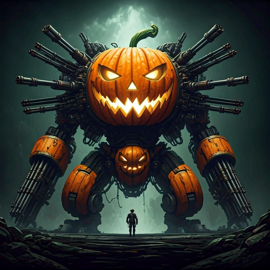 Giant Weaponized Pumpkin Mech Concept Art