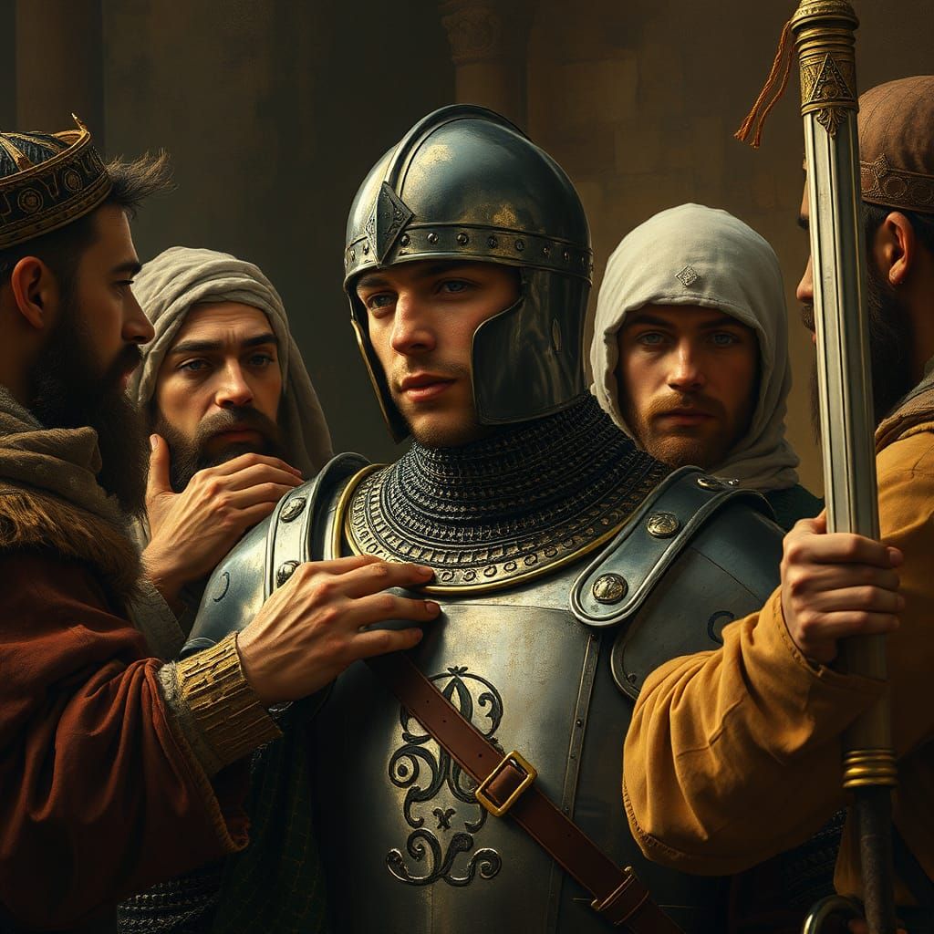 Knight in Armor, Golden Art Nouveau Style