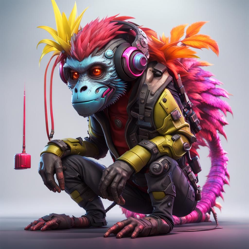 Cyberpunk Monkey Dragon Hybrid in 3D