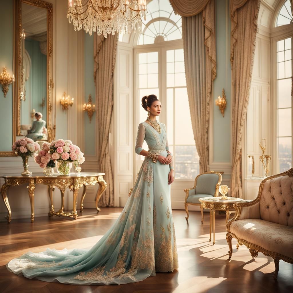 Opulent Portrait of Wealthy Individual in Luxurious Setting