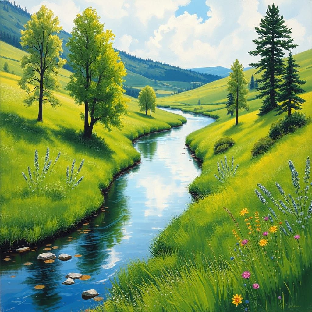 Serene Landscape in Impressionist Style