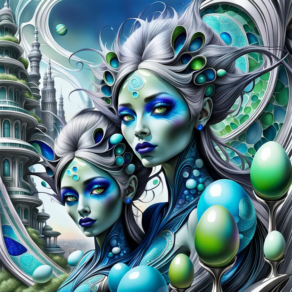 Glam Futuristic Alien Family in Eco-Cityscape