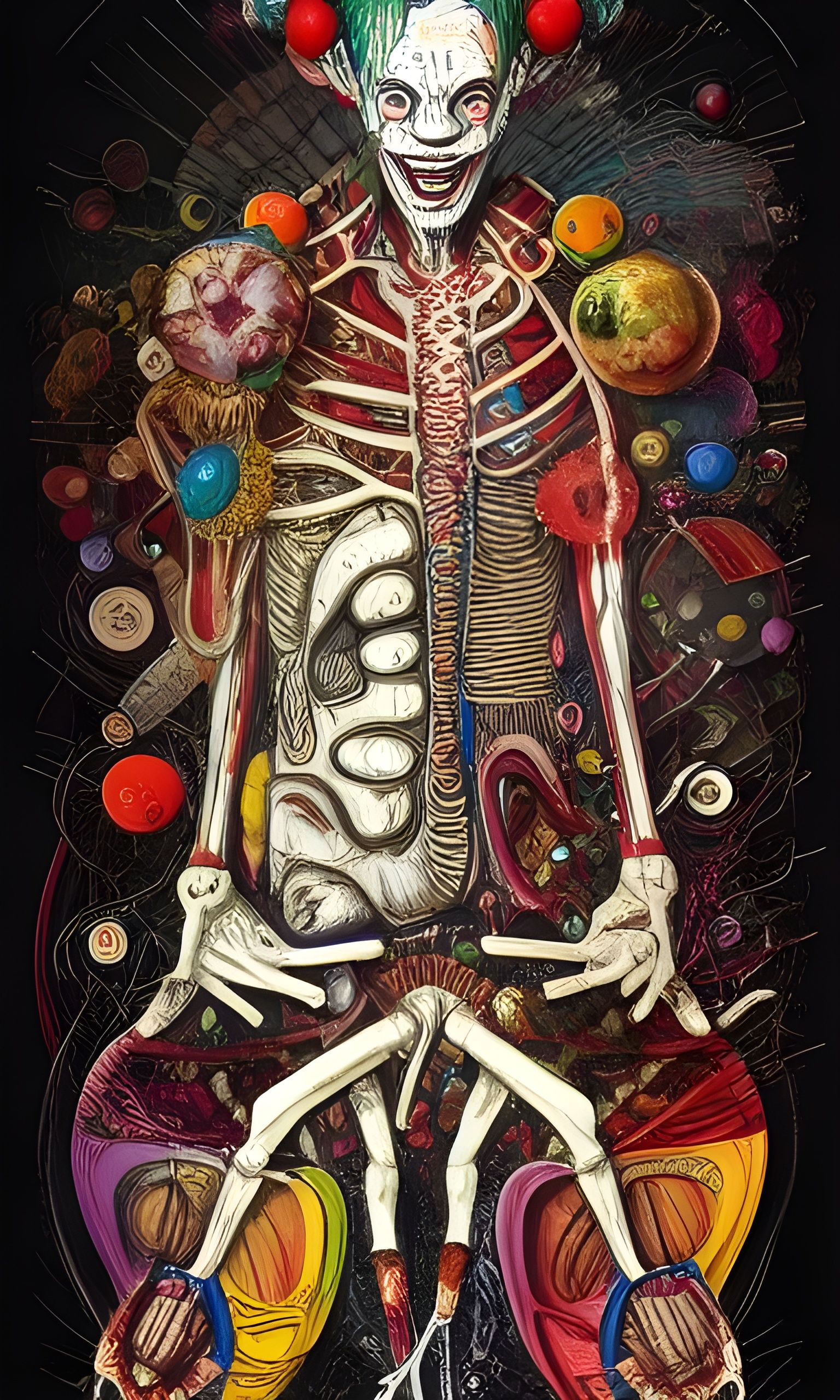 Detailed Anatomical Cross-Section of a Circus Clown