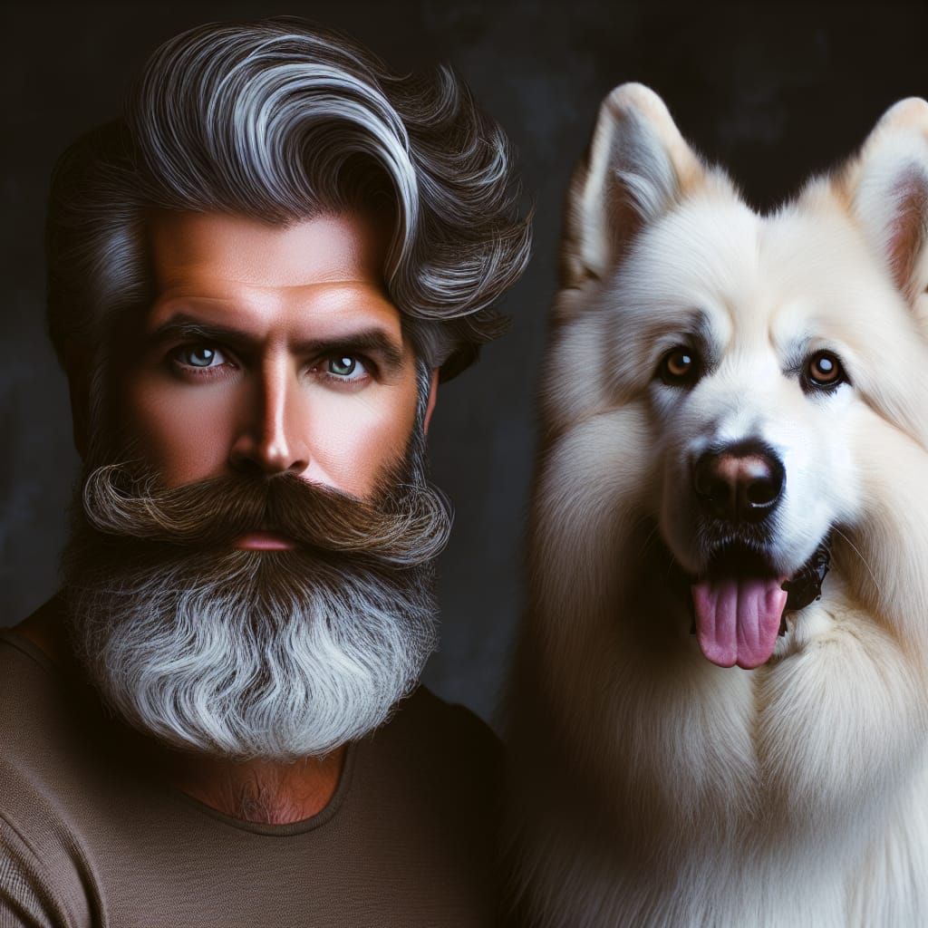 Man with White Beard and German Shepherd