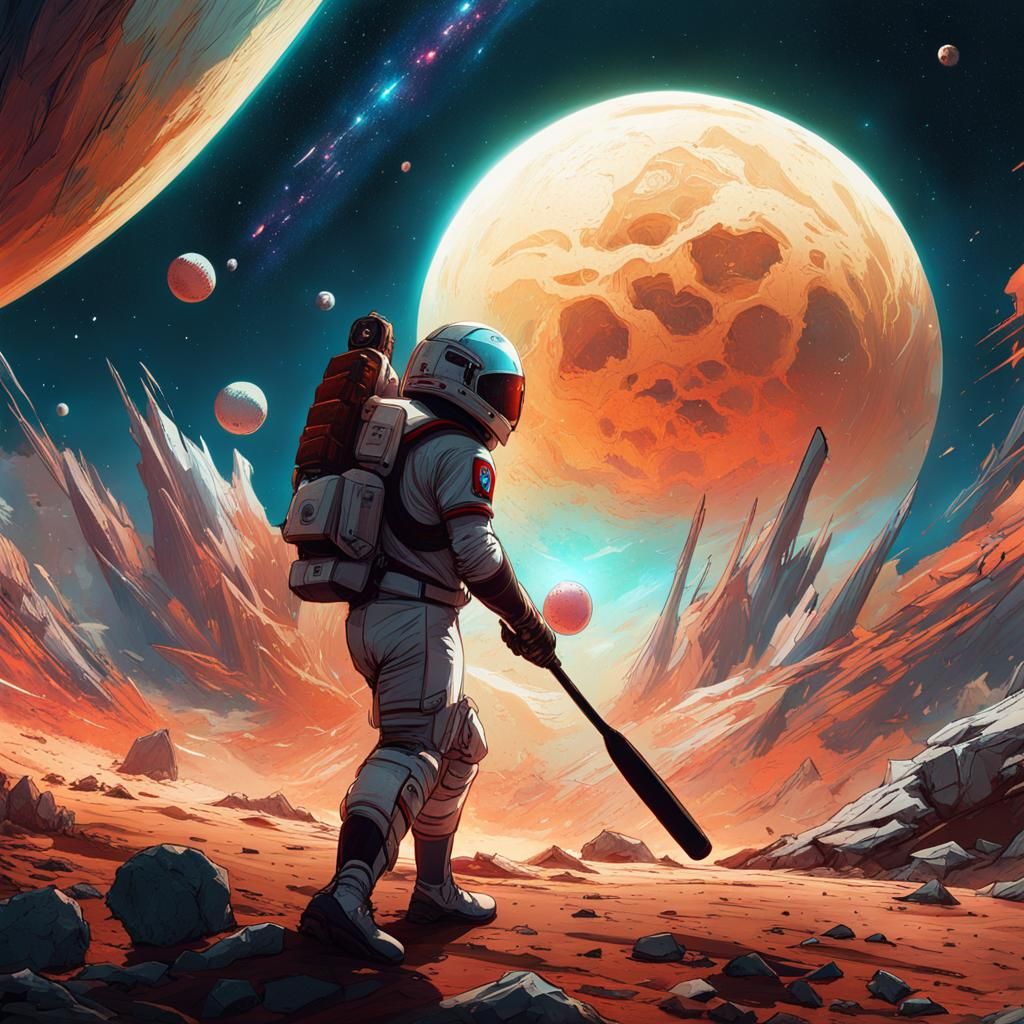 Intergalactic Baseball Game in Space, Detailed Digital Art