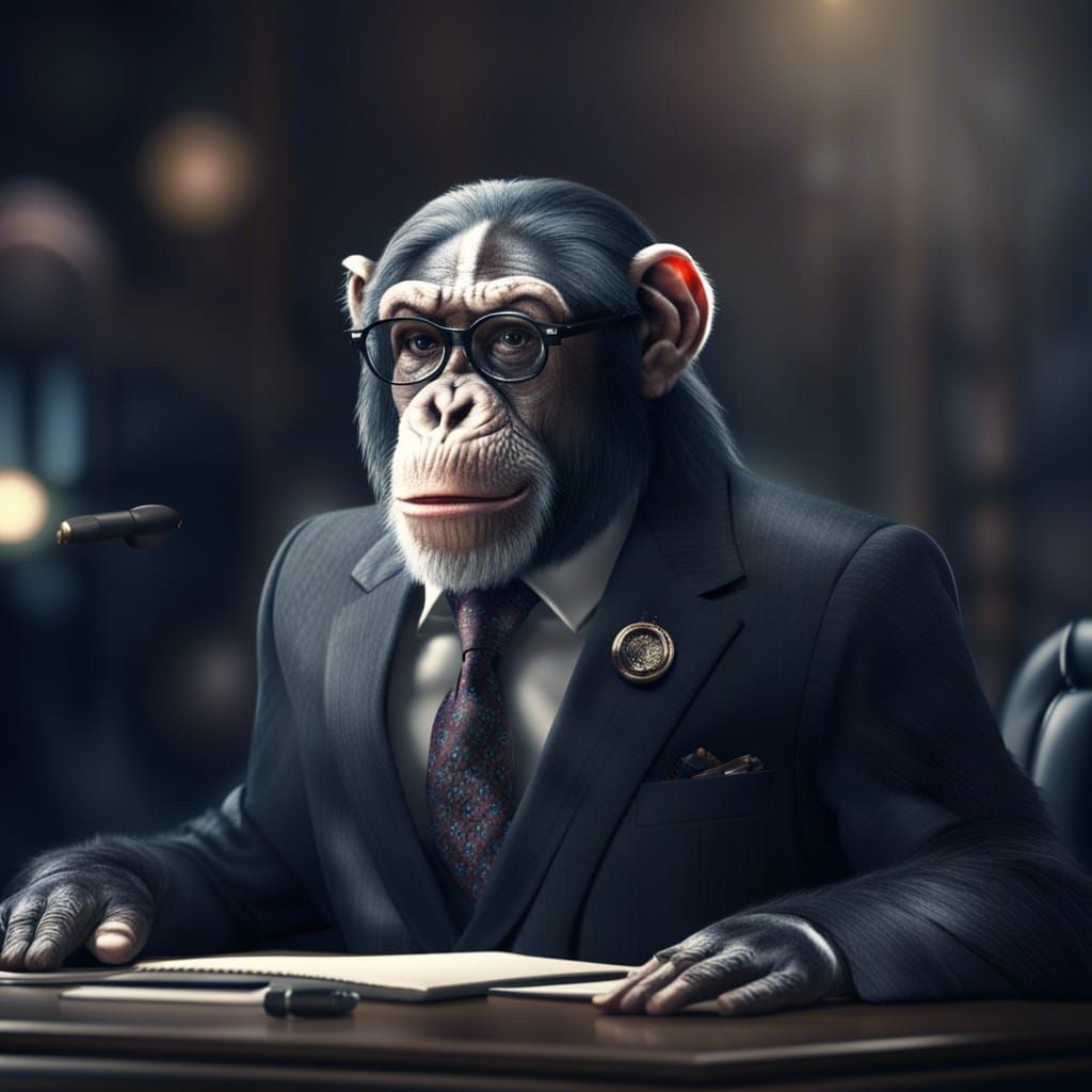 Chimpanzee Orator in Suit and Glasses