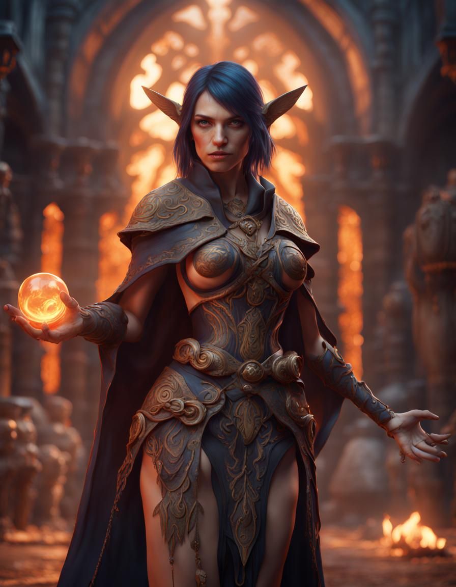 Fantasy Female Mage in Detailed Matte Painting