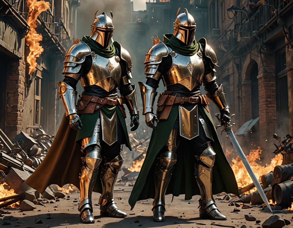 Space Punk Knight in Surreal Desert Landscape