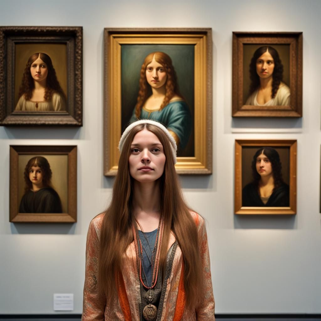 1960s Hippie Girl in Art Museum