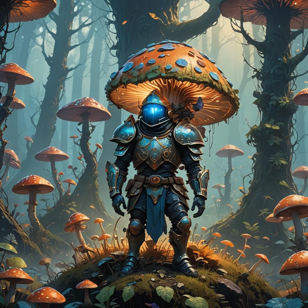 Heroic Tiny Man on Mushroom, Fantasy Art