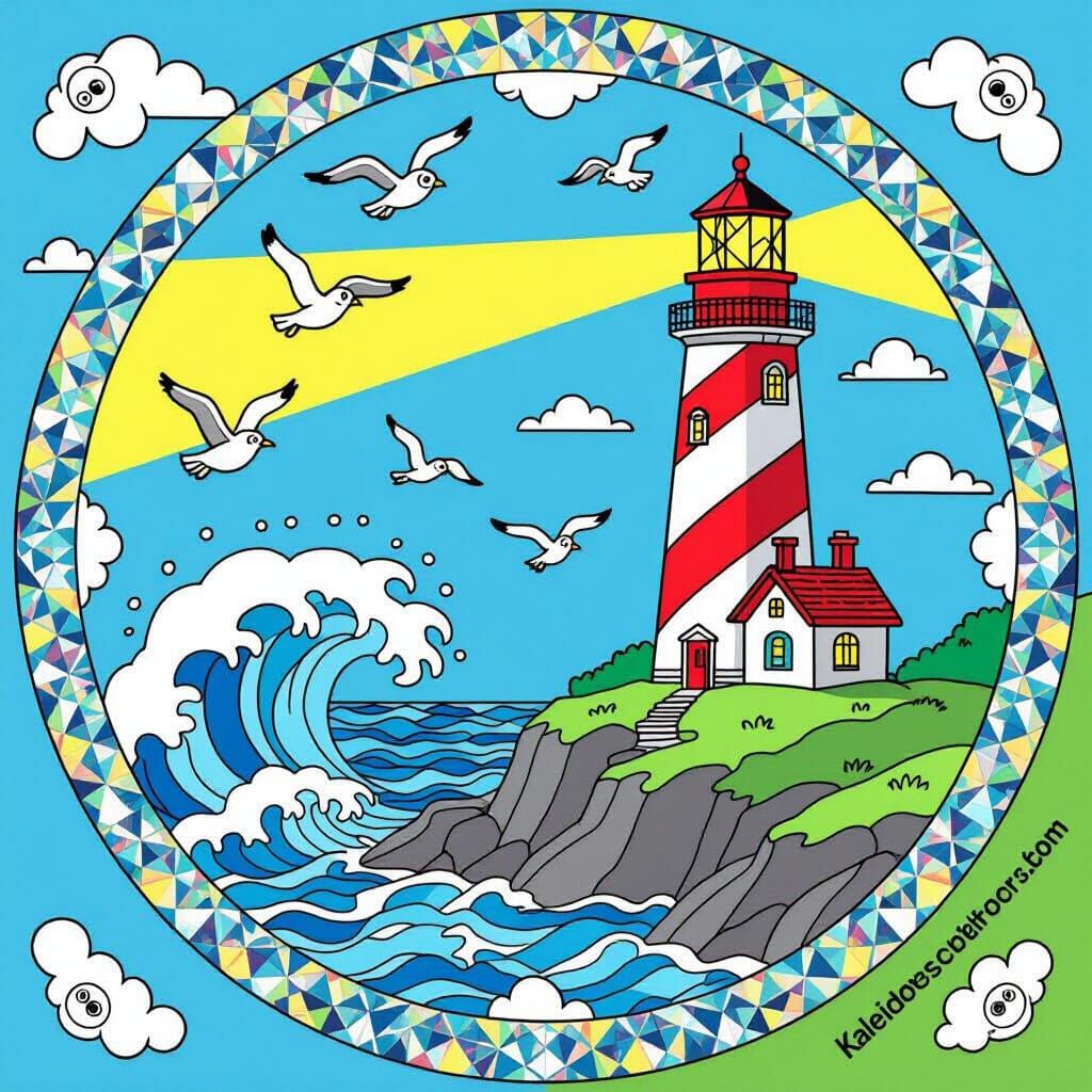 Kaleidoscopic Lighthouse in Cartoon Style