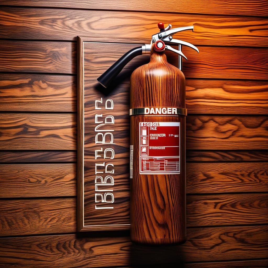 Intricate Wooden Fire Extinguisher Close-Up