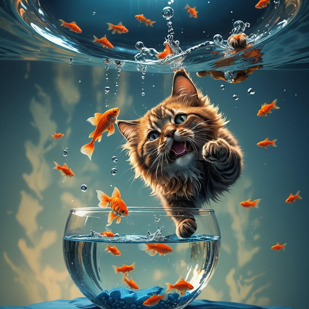 Cat Fishing: Matte Painting of Submerged Feline