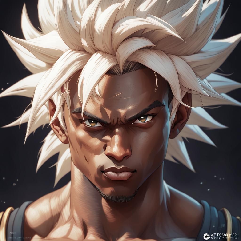 Black Teenage Super Saiyan Portrait in Hyperdetailed Concept...