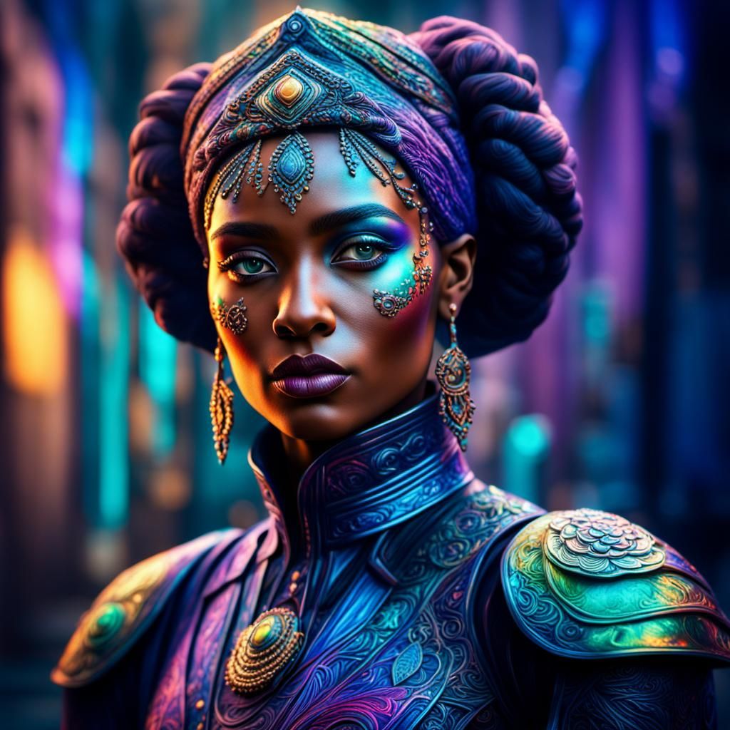 Woman Personalizing Iridescence in Hyperrealistic Style