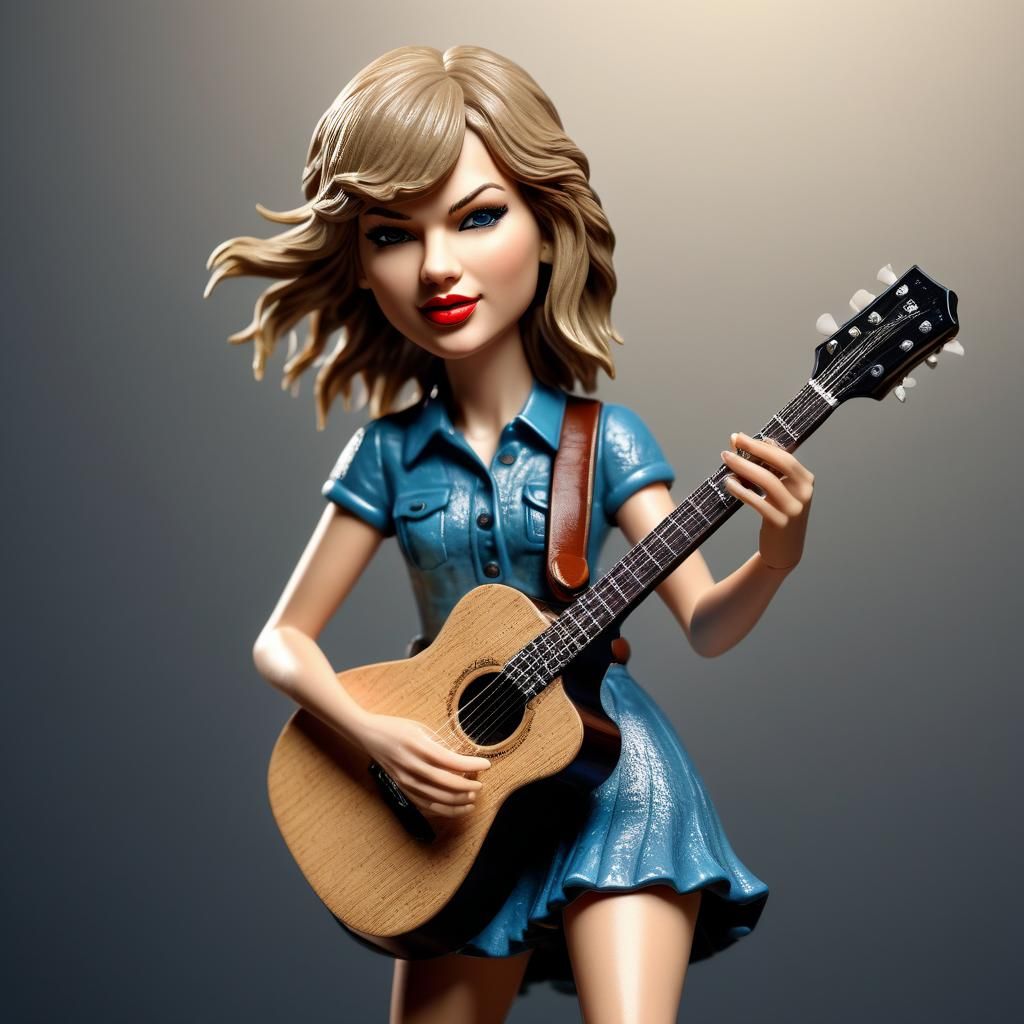 Hyperrealistic Bobblehead of Taylor Swift with Guitar