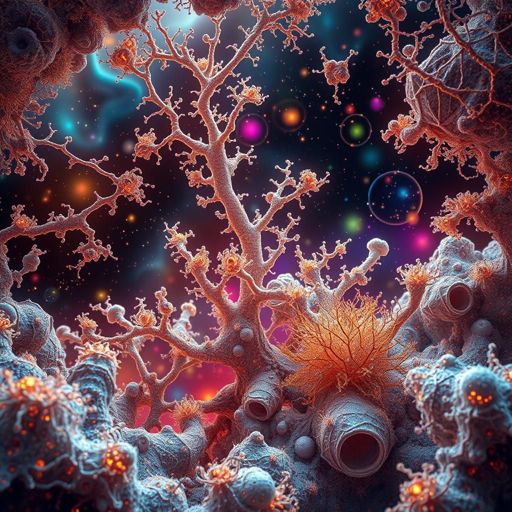 Cosmic Frozen Mycelium Network in Holographic Style