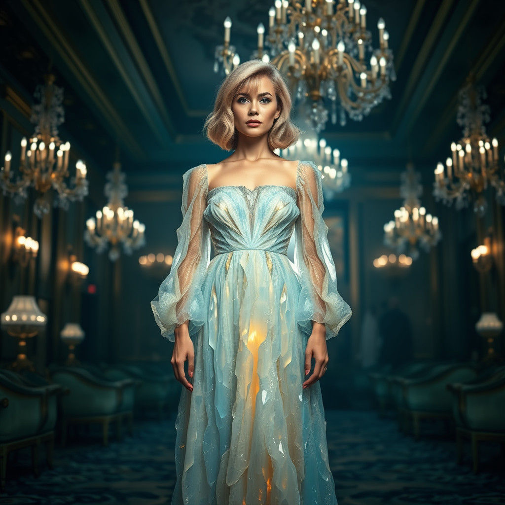 Crystalline Gown in Grand Ballroom: Hyperrealistic Fine Art