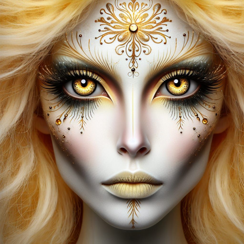 Golden Eyes Portrait: Fantasy Makeup and Yellow Hair