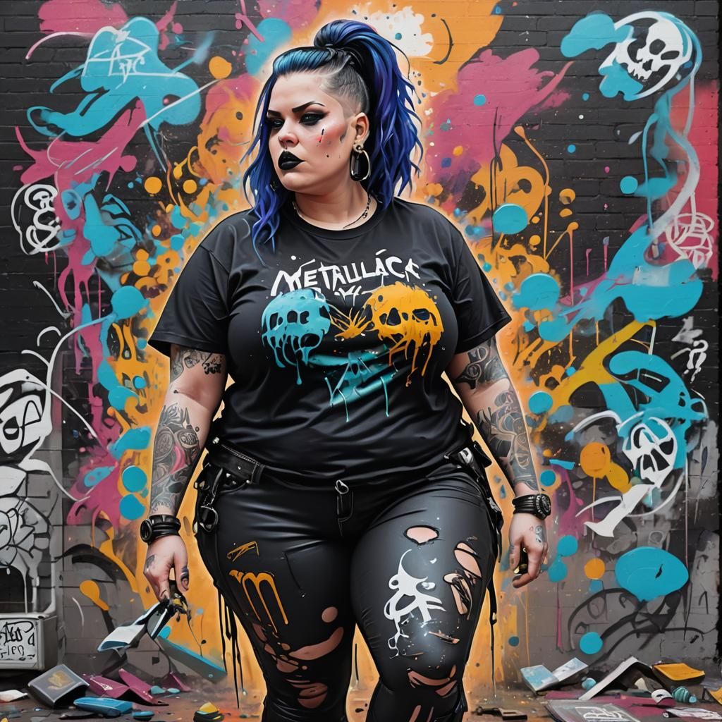 Futuristic Goth Girl in Graffiti Splash Art