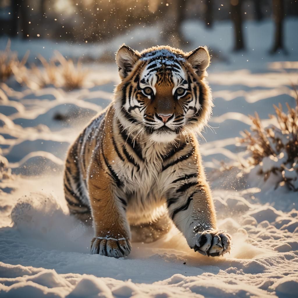 Baby Snow Tiger Rolling in the Snow