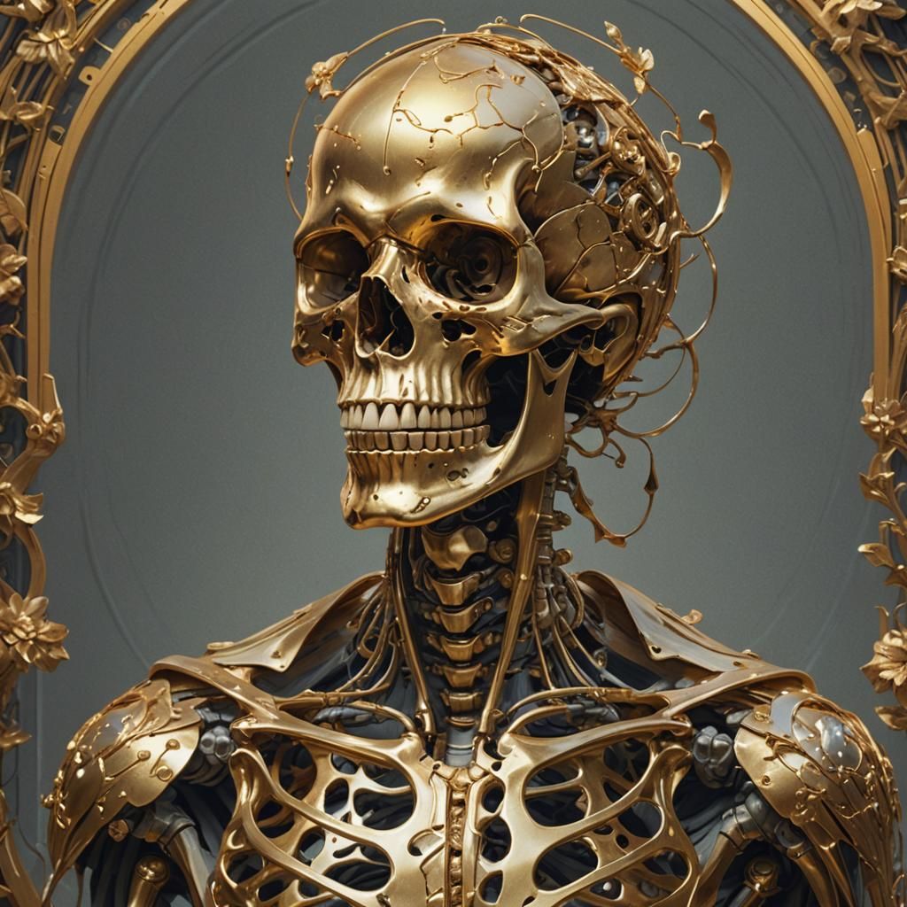 Golden Skeleton Portrait in Hyperdetailed Concept Art