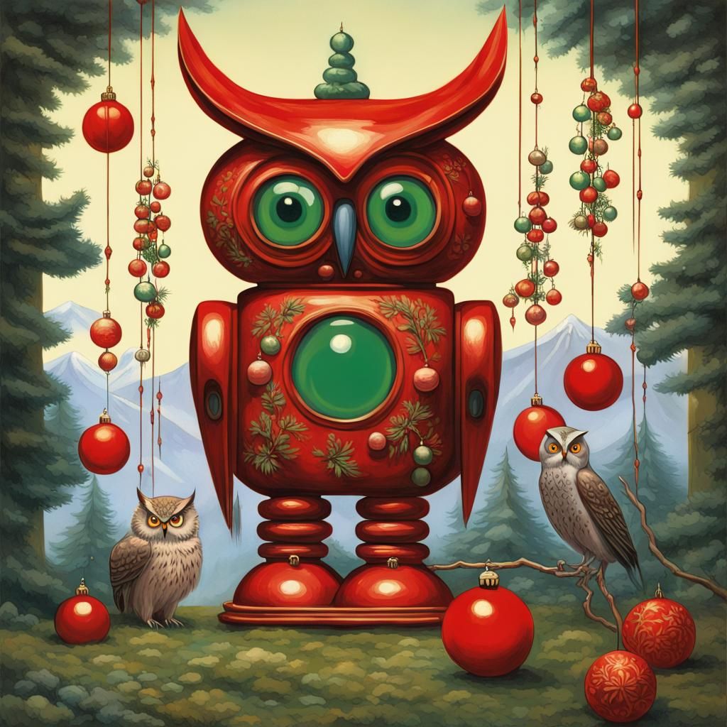 Japanese Robot Totem Pole with Christmas Lights