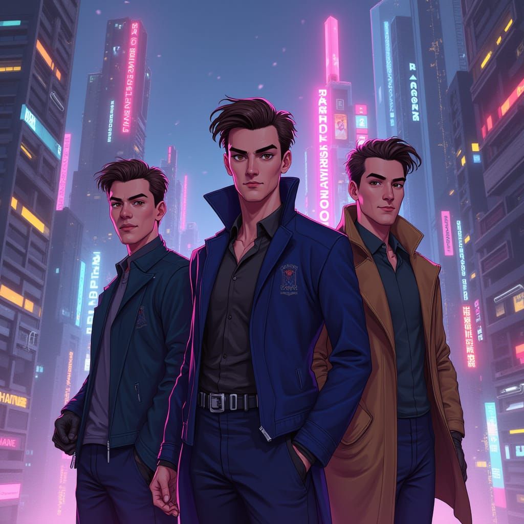 Futuristic Cityscape with Heroes and Villains