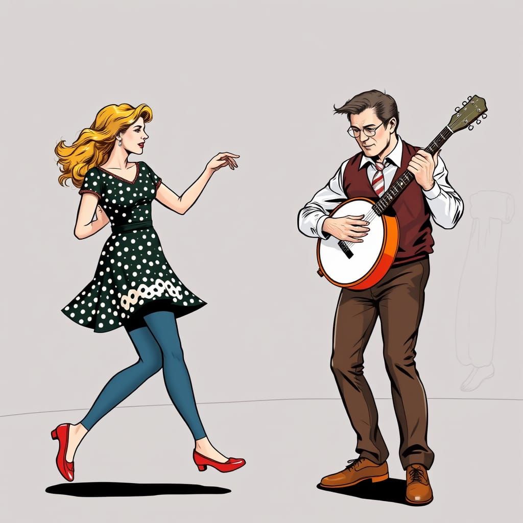 Musical Duo in a Comic Book Style