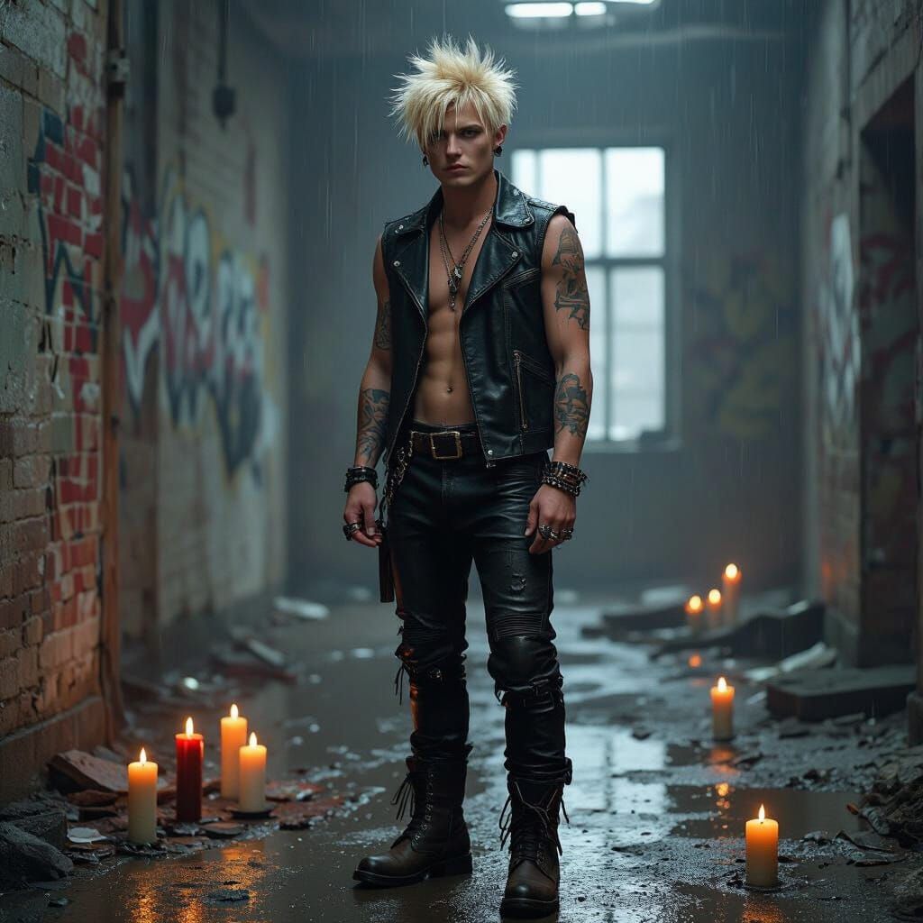 Hyper Realistic Photo of a Young Man with Punk Hair and Pier...