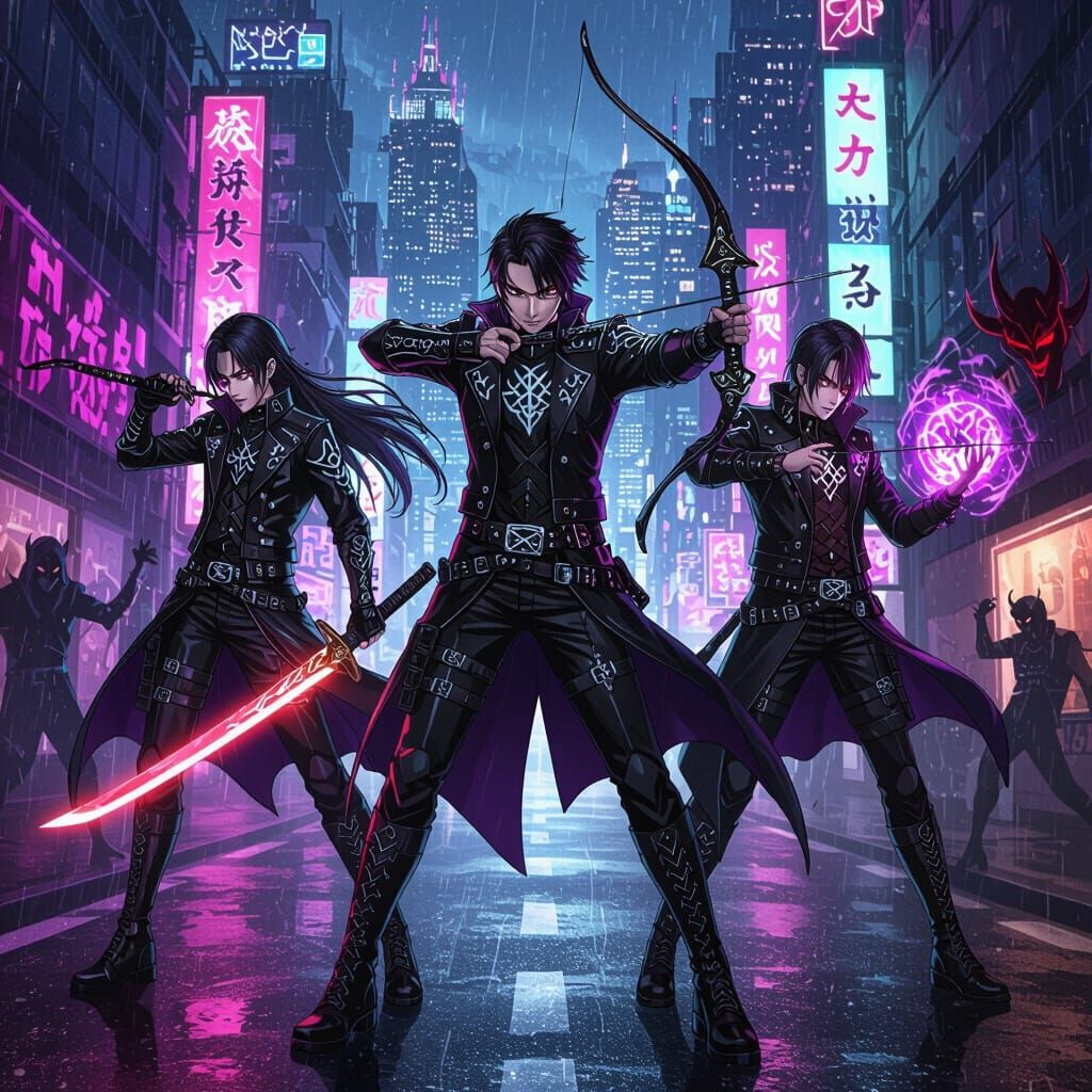 K-Pop Demon Hunters in Cyberpunk Anime Style