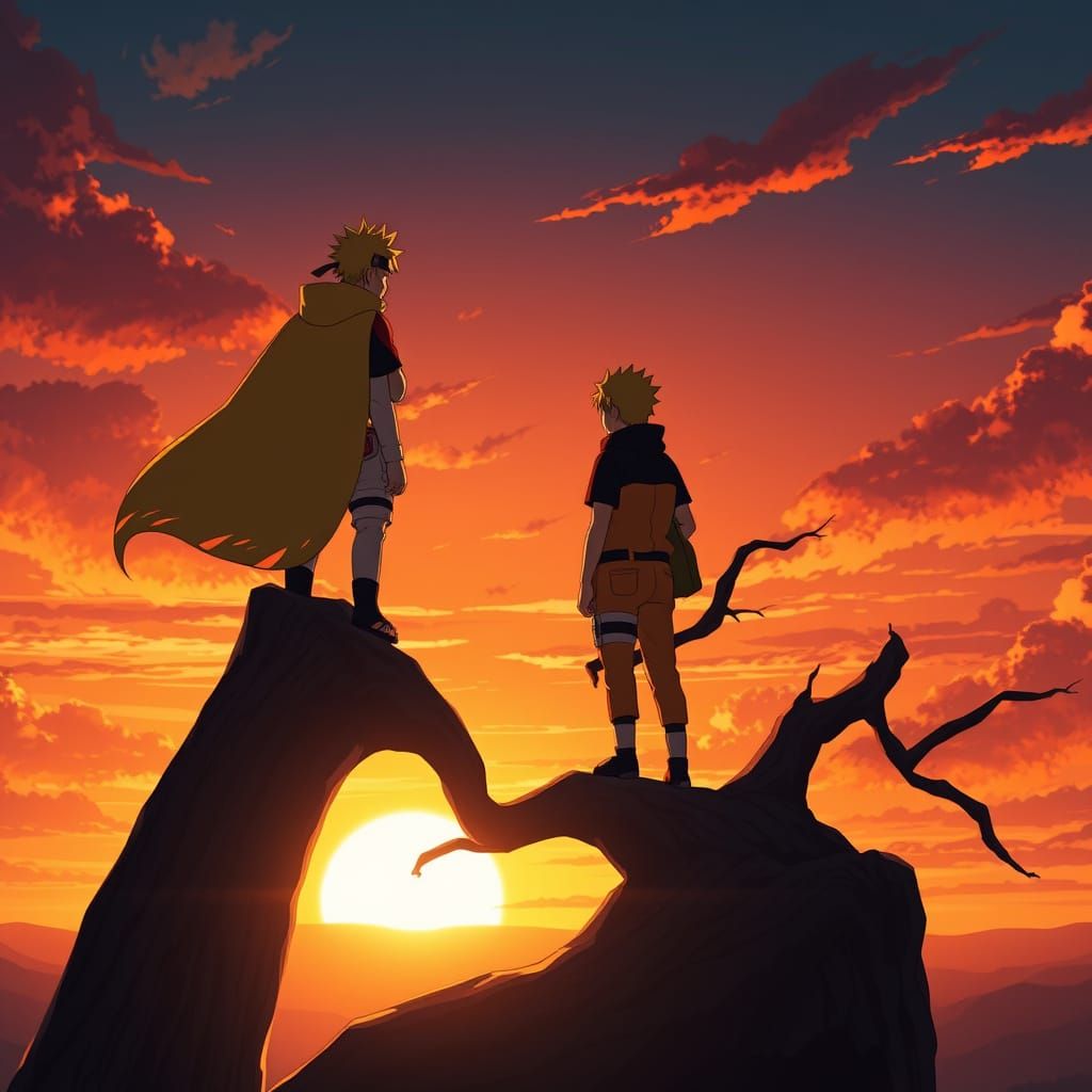 Naruto and Minato Gaze Out at a Vibrant Sunset in a Studio G...