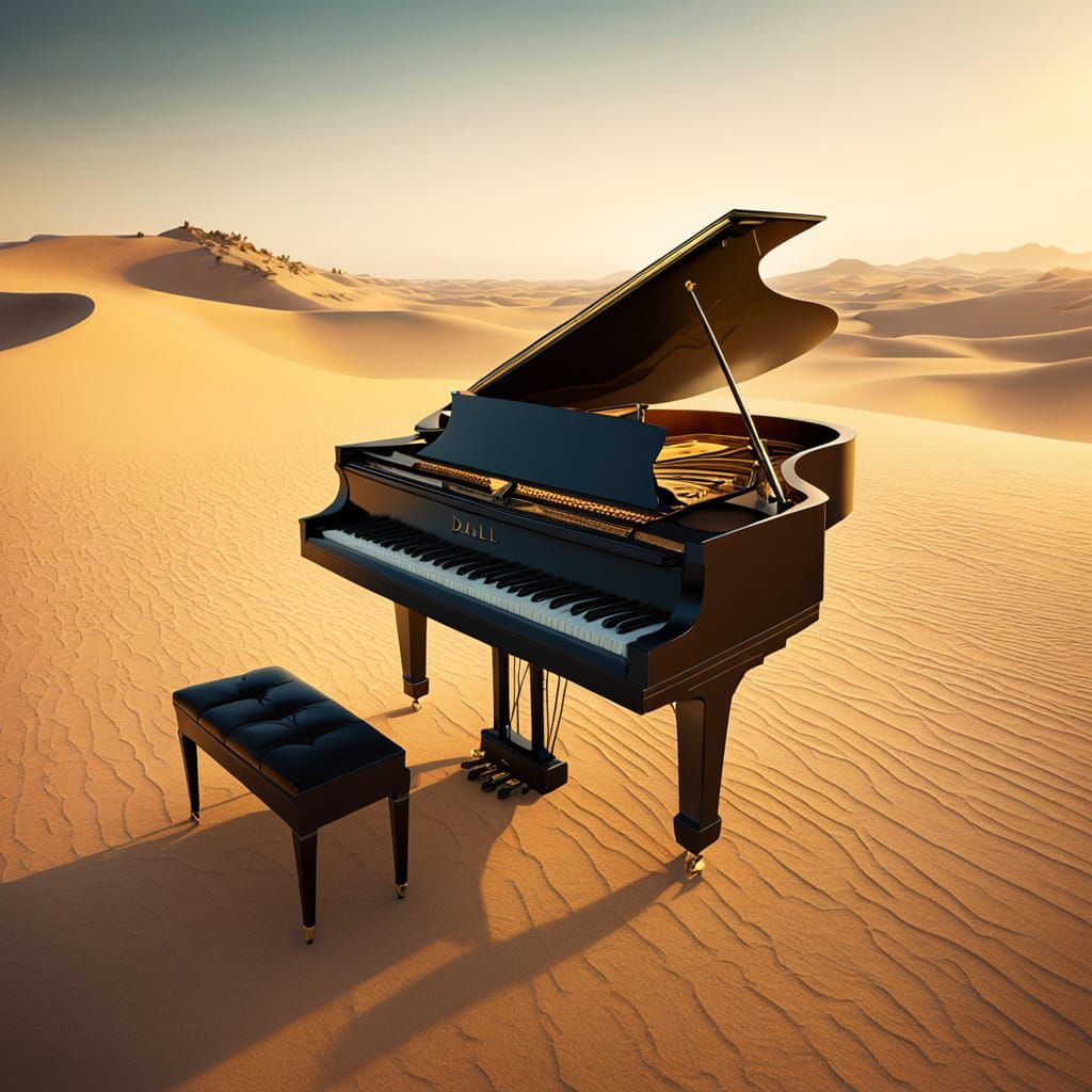 Surreal Desert Piano Serenade in Warm, Golden Light