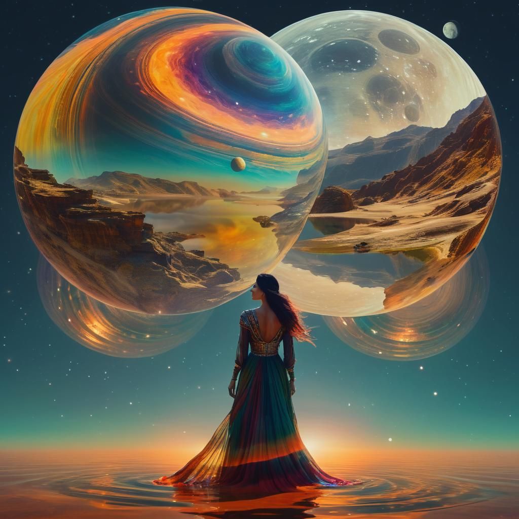 Ethereal Double Exposure: Woman and Alien Landscape