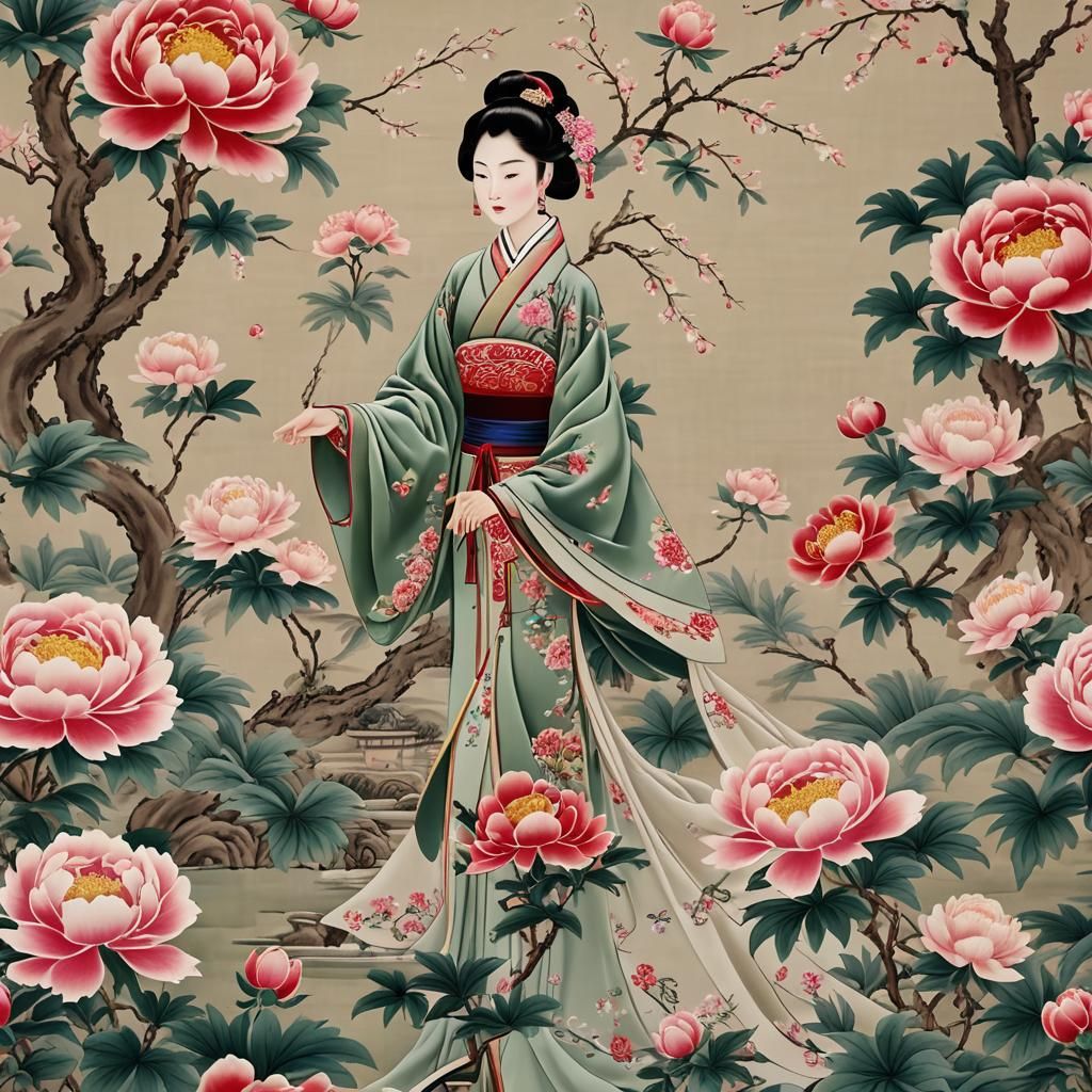 Man in Embroidered Changpao in Dreamy Chinese Garden