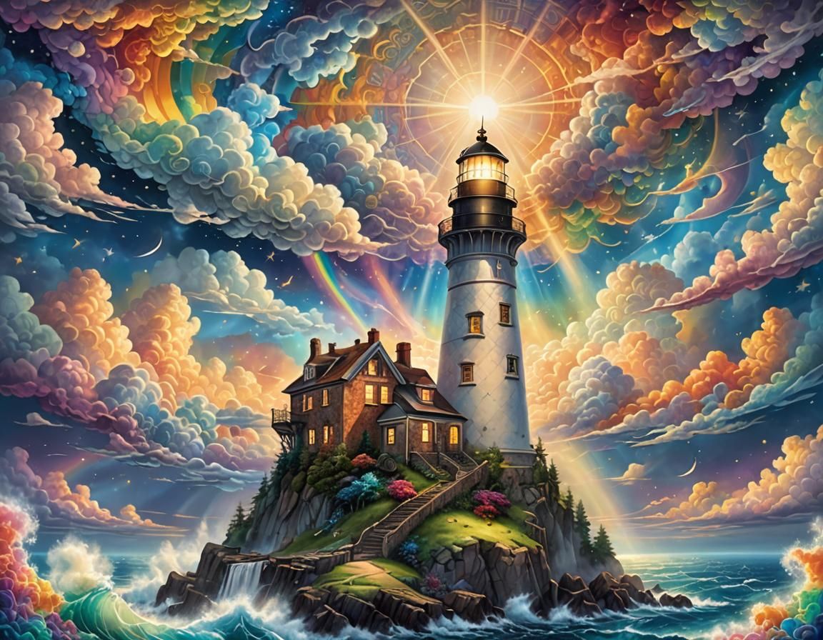 Lighthouse in Cosmic Sky: Fantasy Art