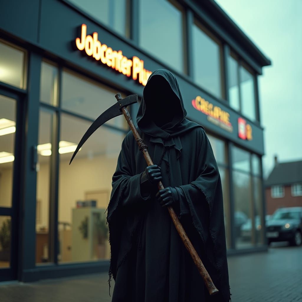 Grim Reaper at Jobcentre Plus: Cinematic Film Still
