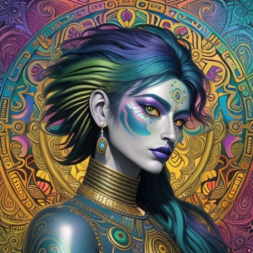 Rainbow Serpent Woman in Surreal Digital Art