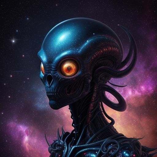Nebula-Eyed Alien Portrait in Hyper-Realistic Style
