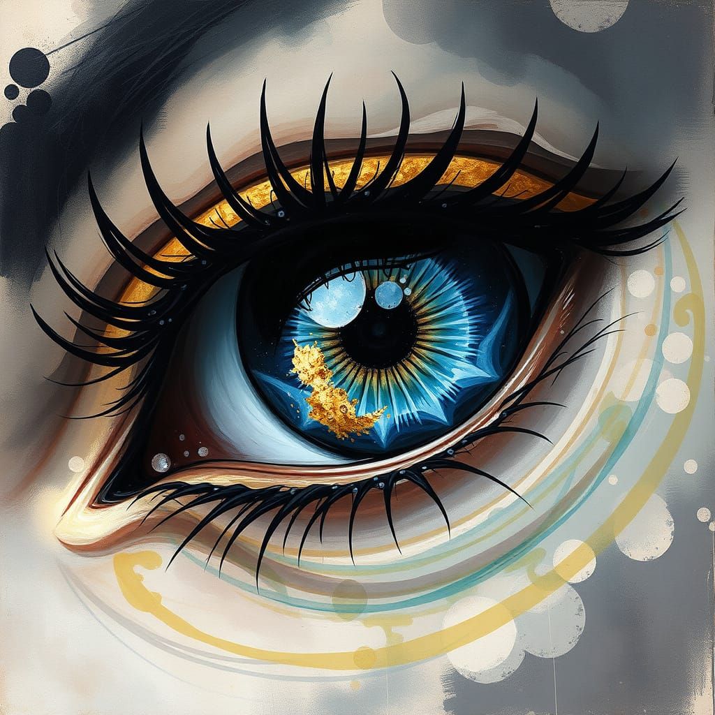 Fantastical Eye with Gold Glitter in Matte Painting Style