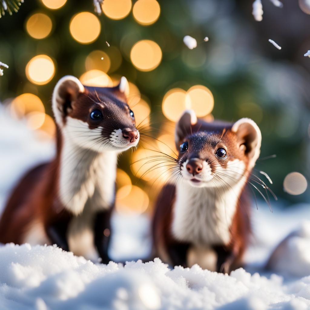 Weasels Playing in Snow: Professional Wildlife Photography