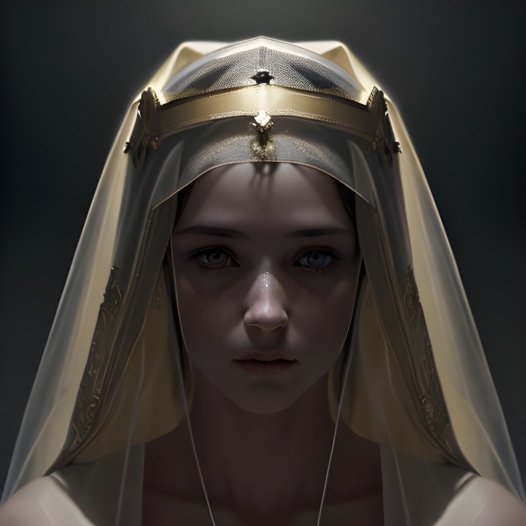 Saintly Brunette Portrait in Hyperrealistic Style